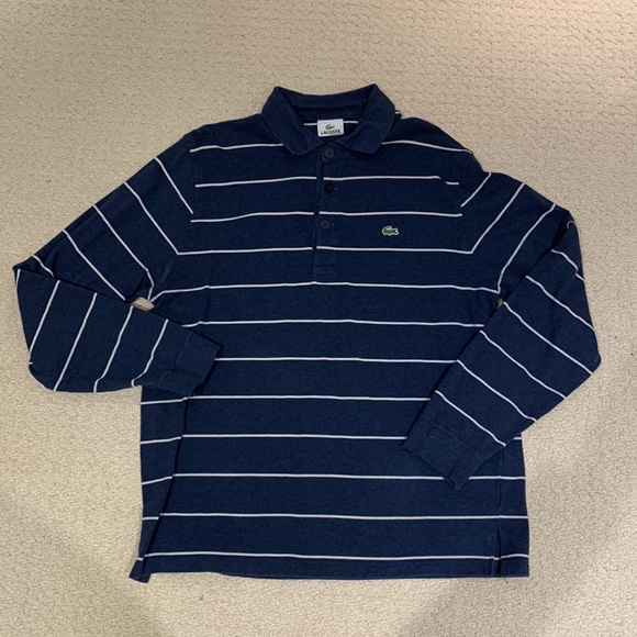 Men’s Lacoste Blue & White Stripe Long Sleeve Size Large - Picture 7 of 9